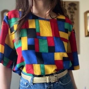 Vintage Kathy Ike Multicolored Short Sleeve Pullover Blouse Sz L